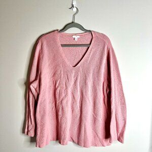 J. Jill Rose Pink Ribbed V-Neck Long Sleeve Sweater Girly Valentine's Plus 2X
